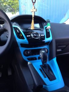 отделка салона винилом. Синий спорт.